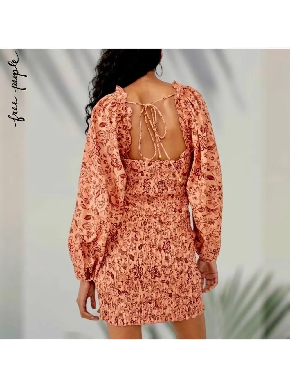 FREE PEOPLE Smock it to Me Puff-Sleeve On/Off Shoulder Smocked MiniDress/Lg NWT